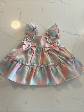 Bonnie Baby Pastel Pink, Mint & Peach Plaid Ruffle Dress